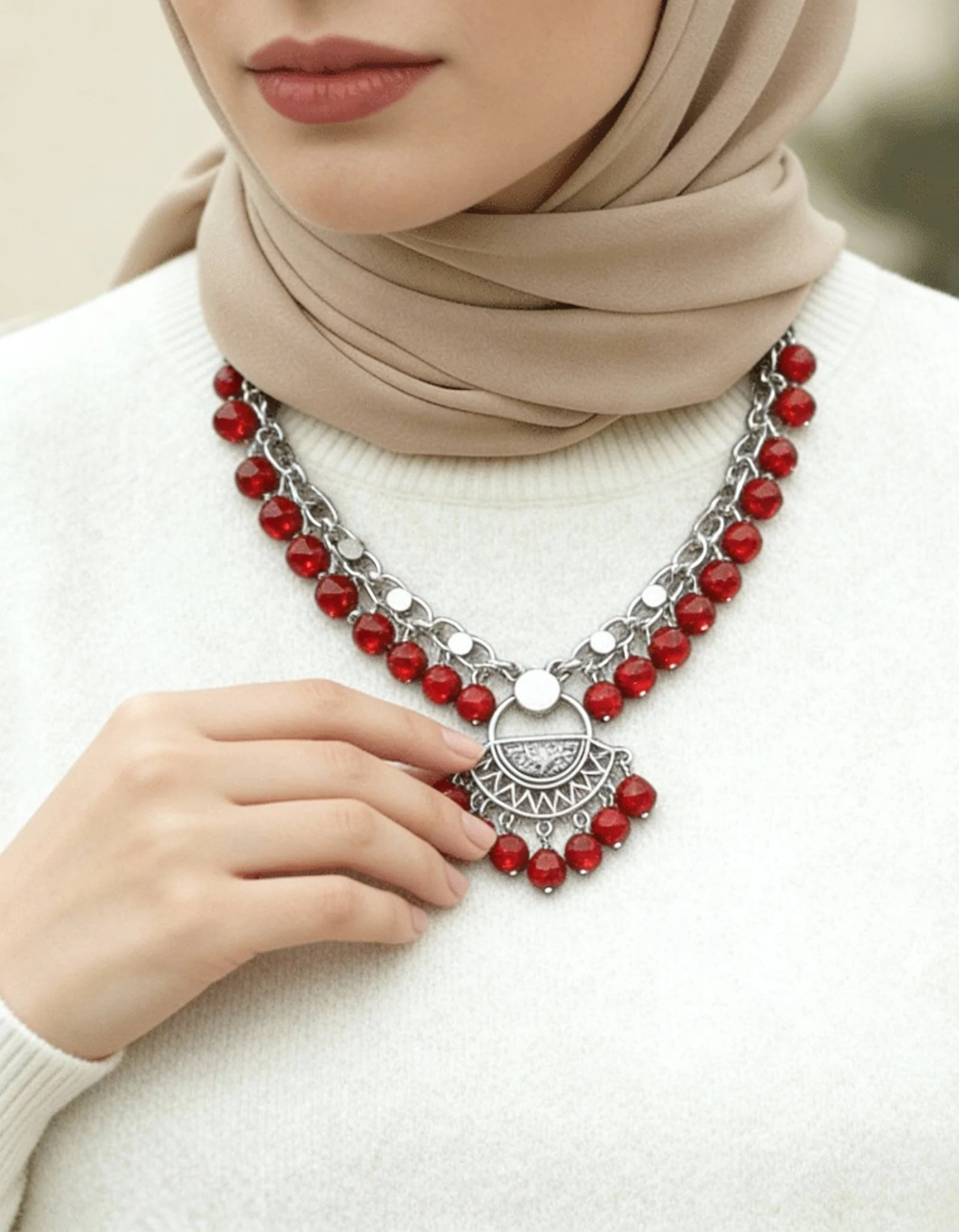 Arabic Heritage Necklace - Silver Plated