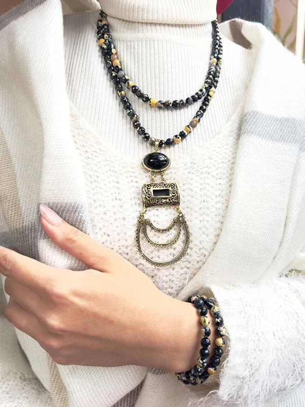 Arabic Tradition Set - Agate Stones And Copper Pendant - Image 2