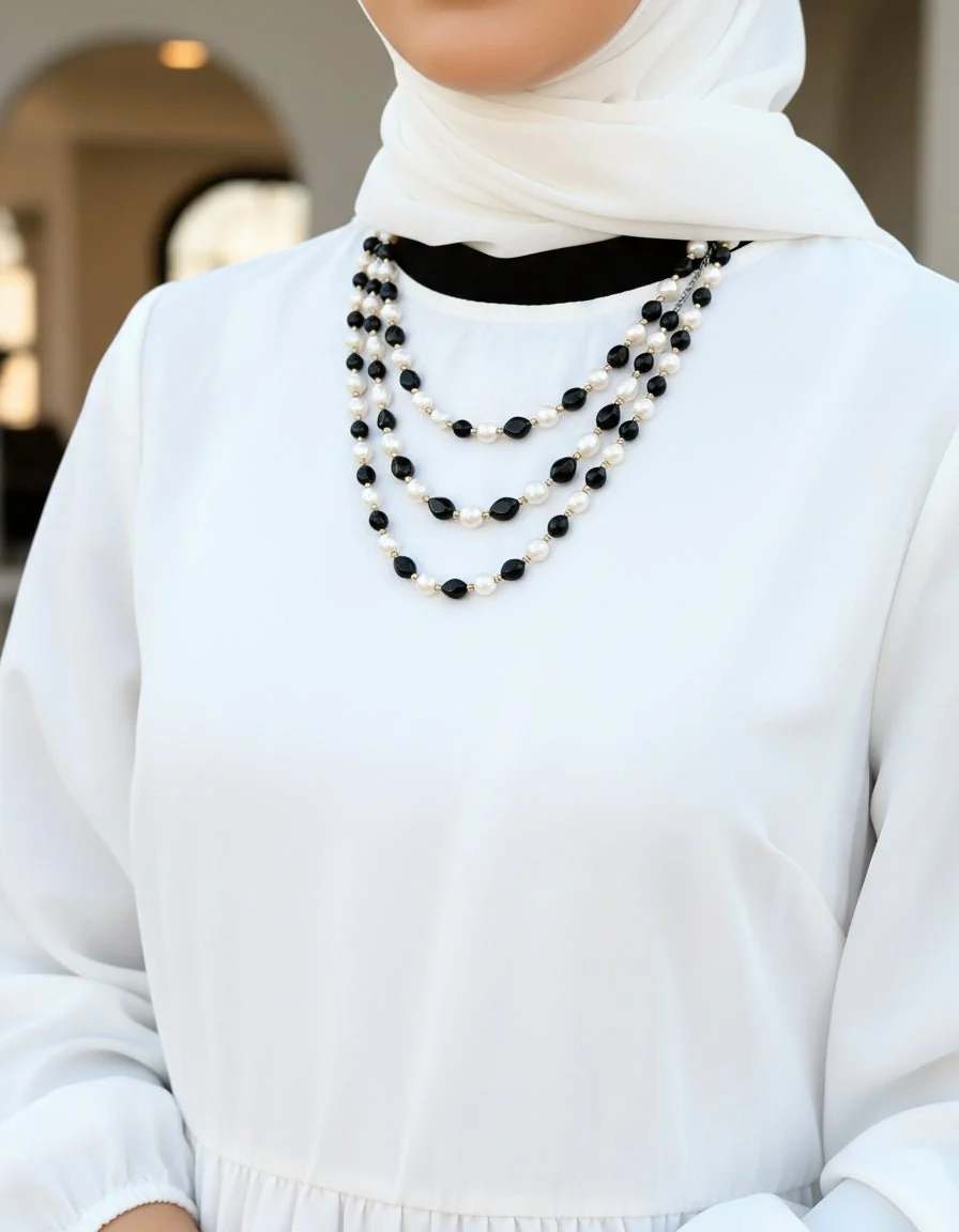 Attractive Necklace - Black and White Stones