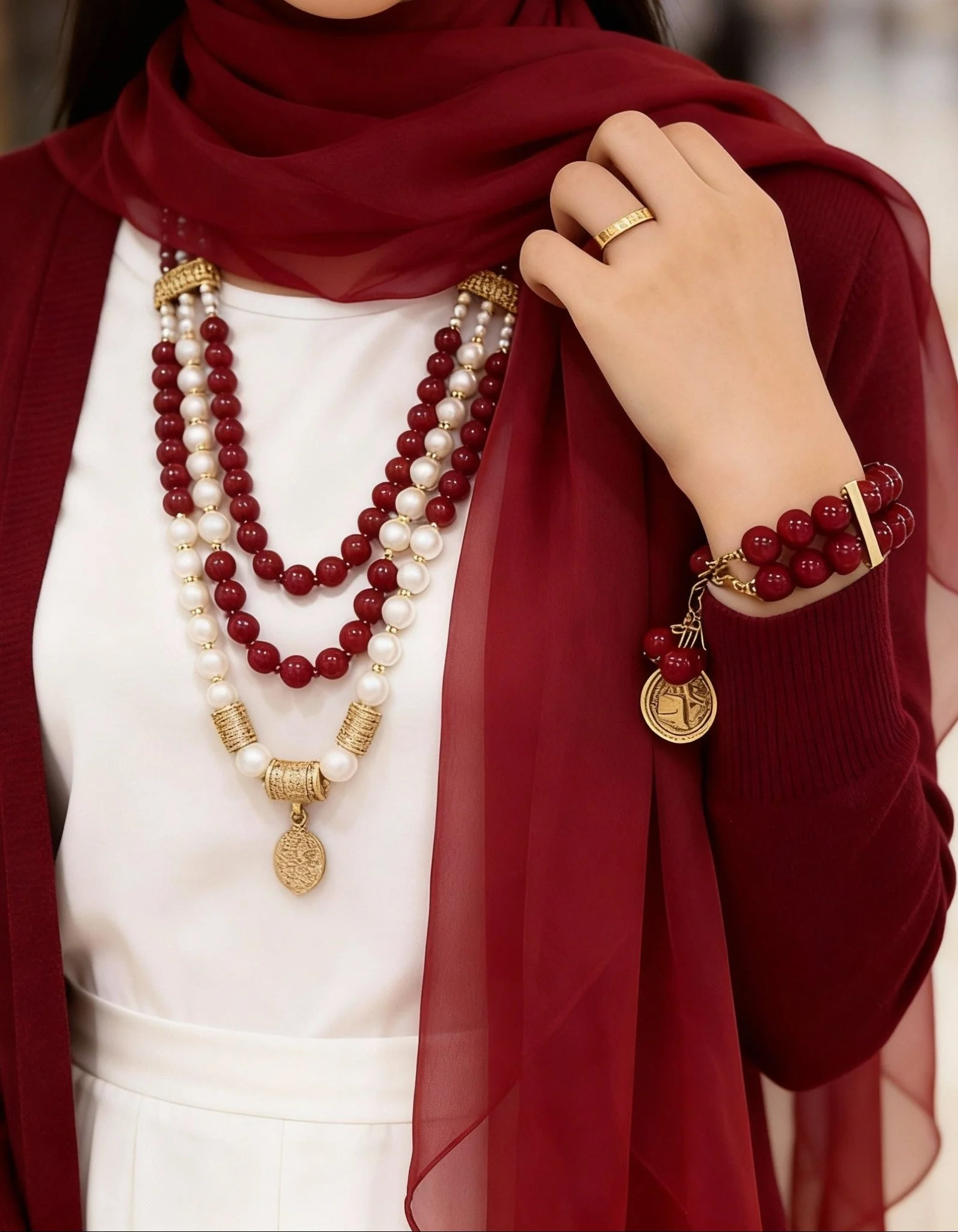 Authentic Necklace - Marjan and Pearl Stones