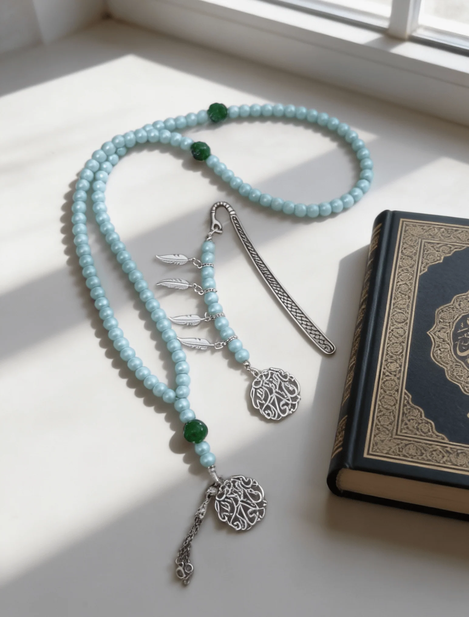 Baby Blue Rosary with Book Separator - Fairouz Stones