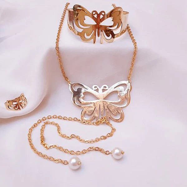 Butterfly Gold Plated Set - Necklace, Bracelet and Ring - Image 2