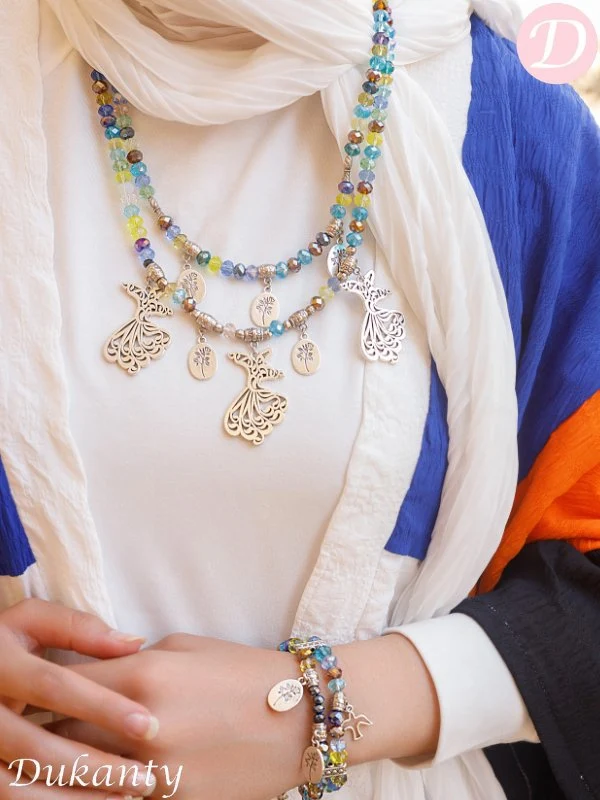 Color Necklace And Bracelet - Crystal