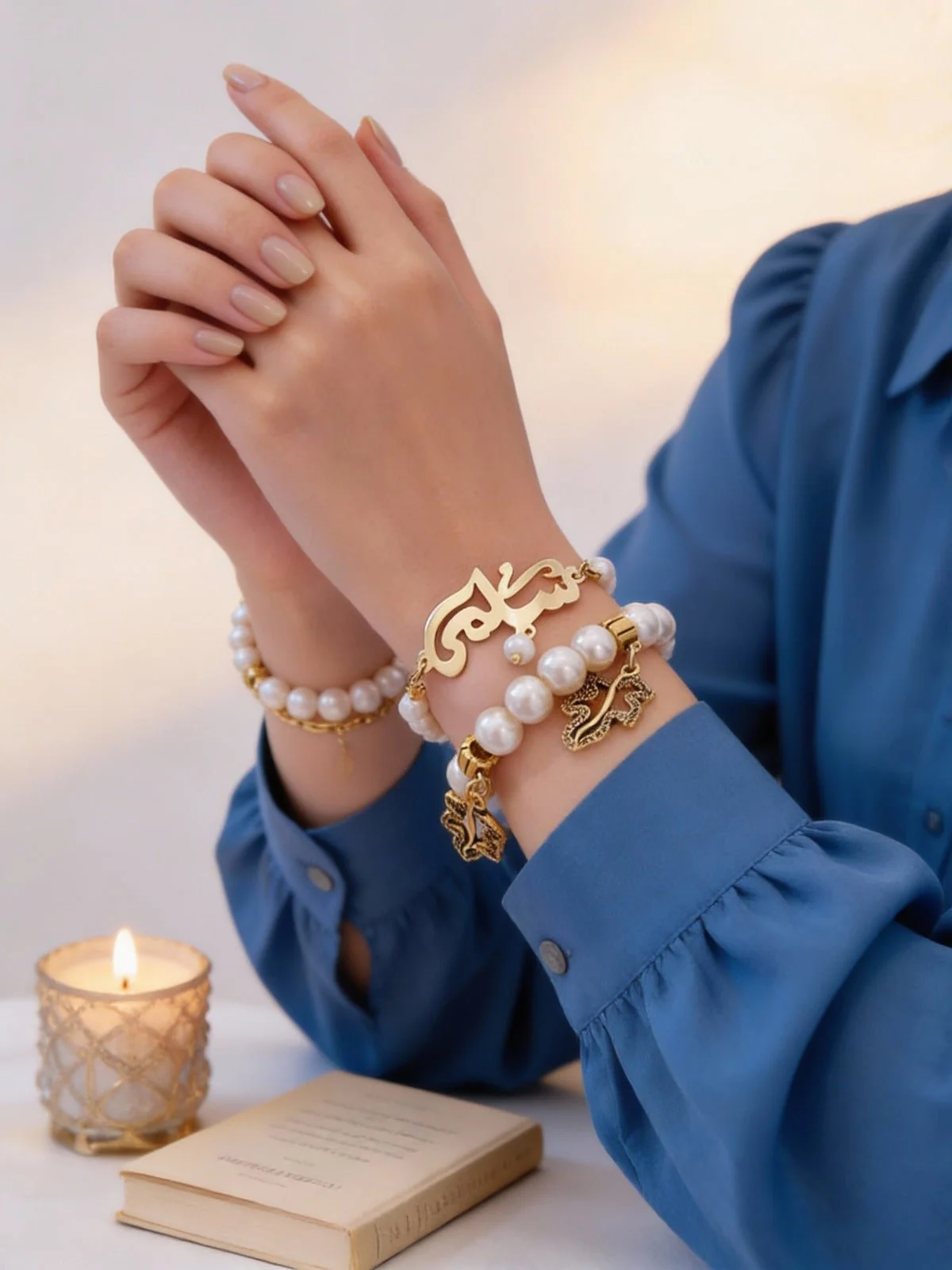 Customized Name with Pearl Bracelet - Gold Plated - Image 3