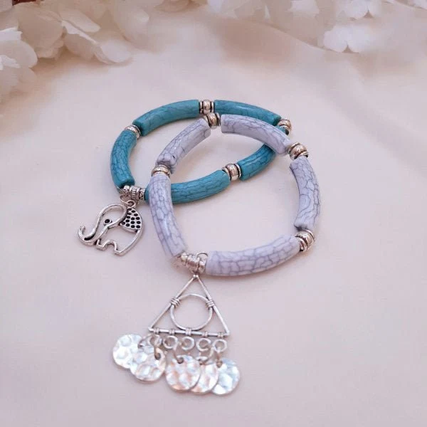 Dalela Acrylic Bracelet Set  - Silver Plated