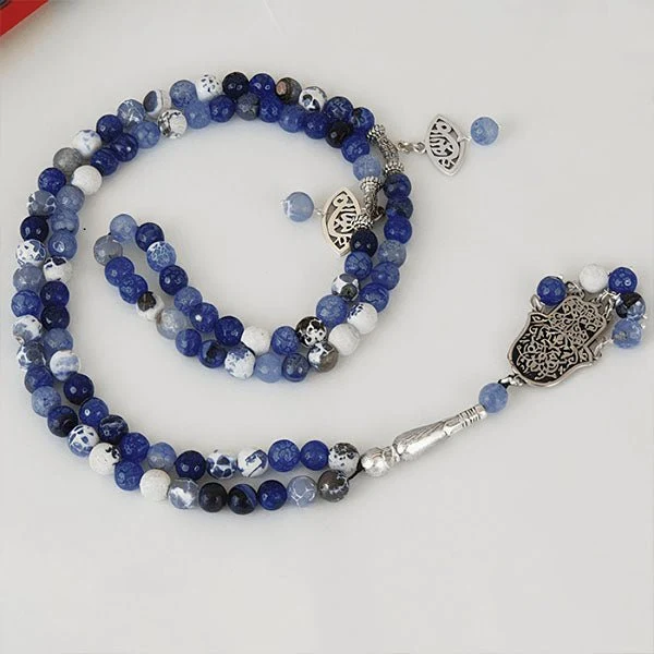 El Marwa Agate Rosary - Silver Plated