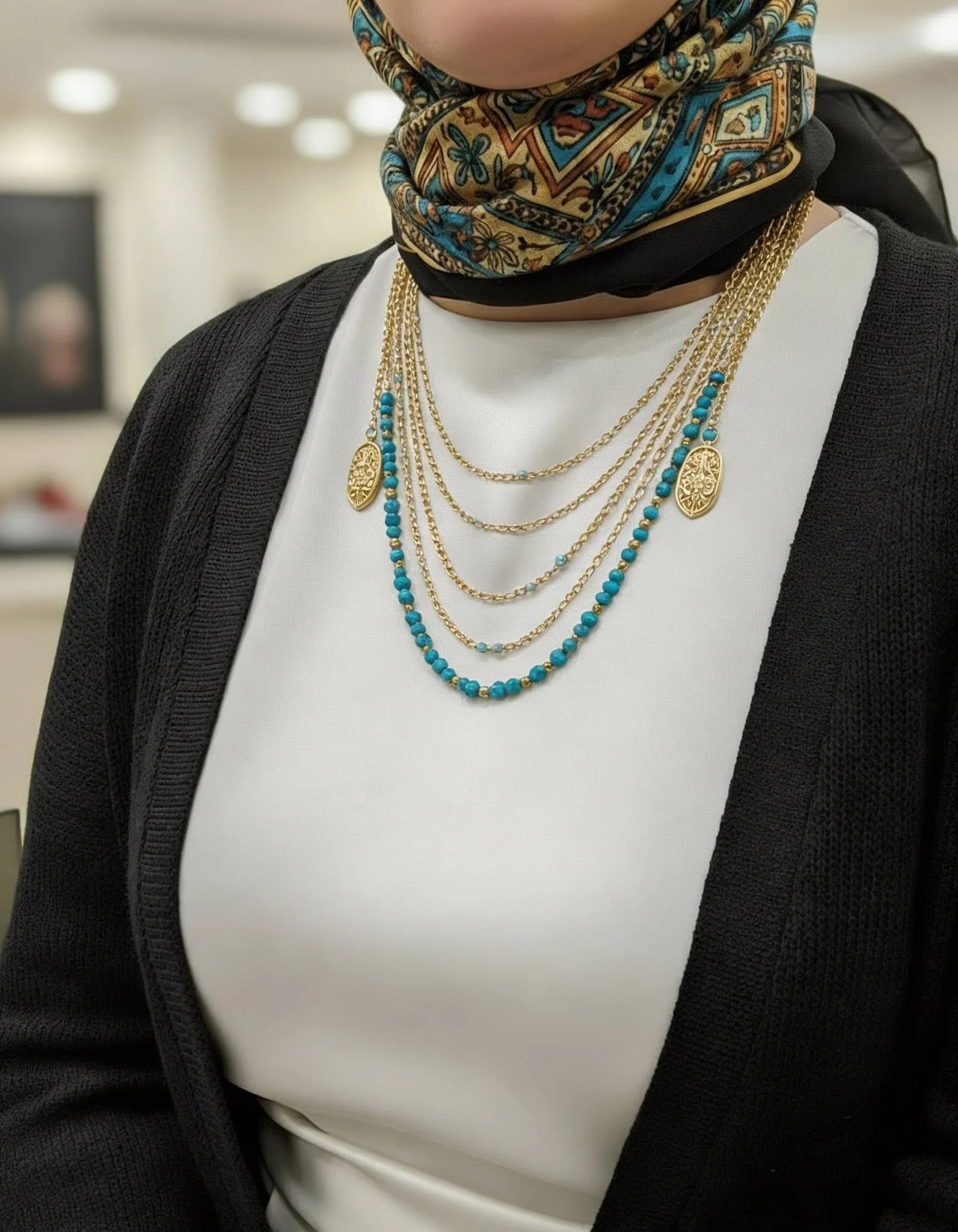 Delicate Necklace - Turquoise and Copper Chains - Image 2
