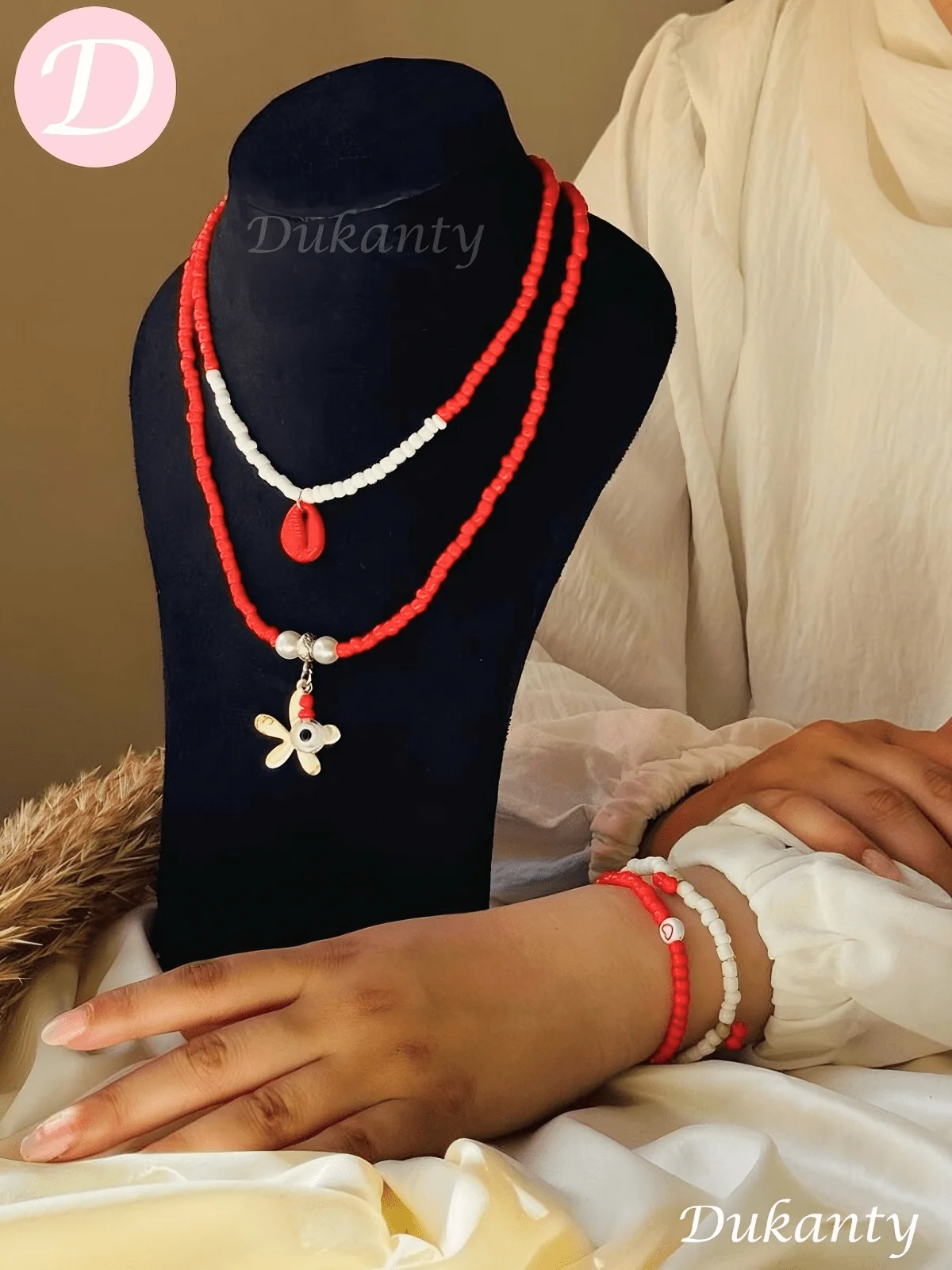 Dina Set - Red And White Stones - Image 2