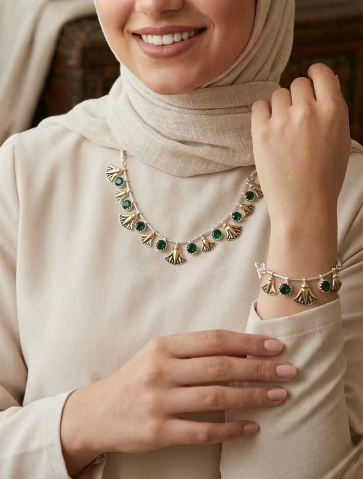 Egyptian Style Lotus Gold and Silver Plated Luxury Necklace and Bracelet - Image 2