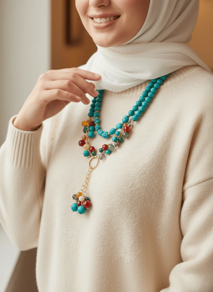 Farida Necklace - Fayrouz and Agate Stones - Image 2