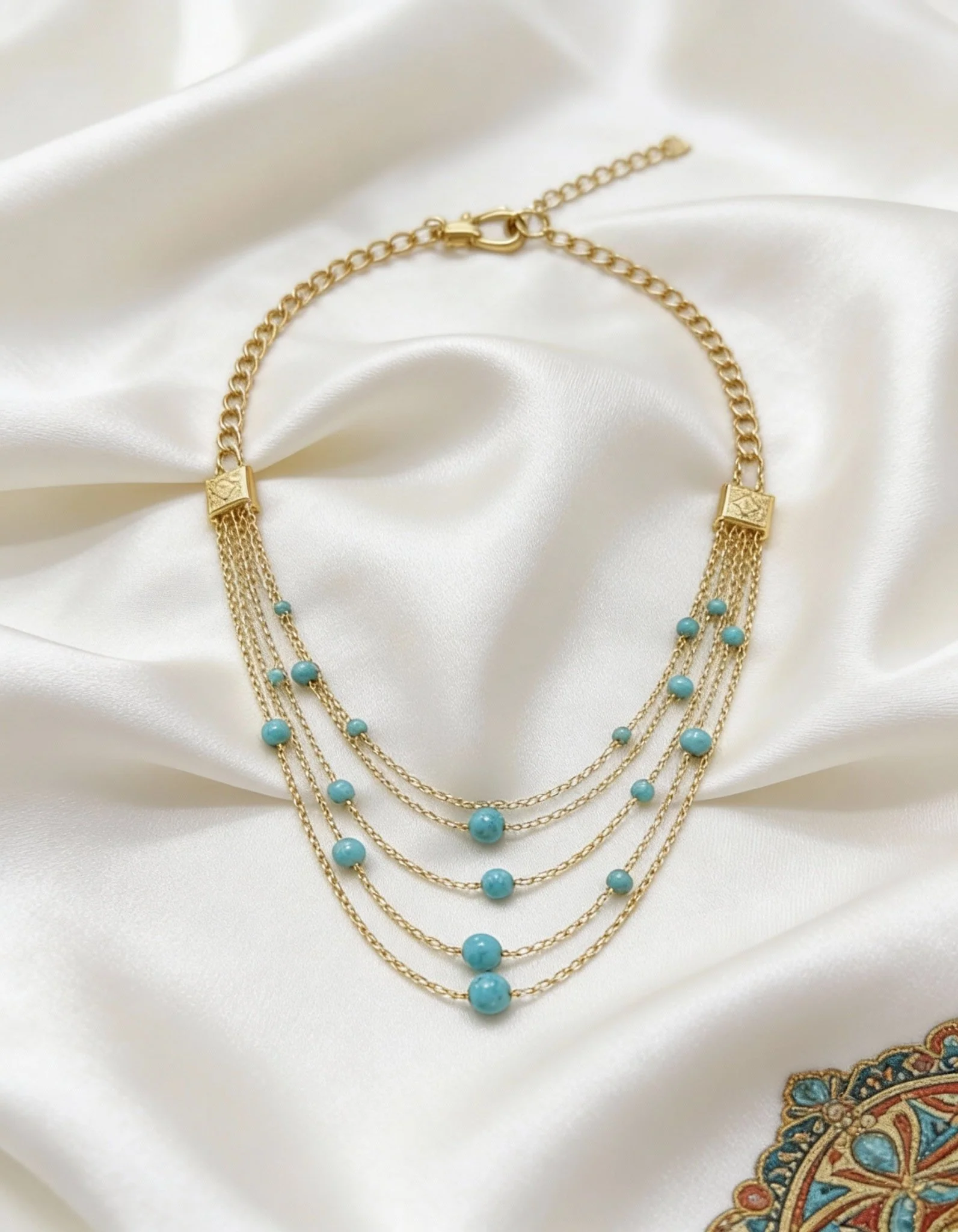 Luxurious Necklace - Turquoise and Copper Chains - Image 3