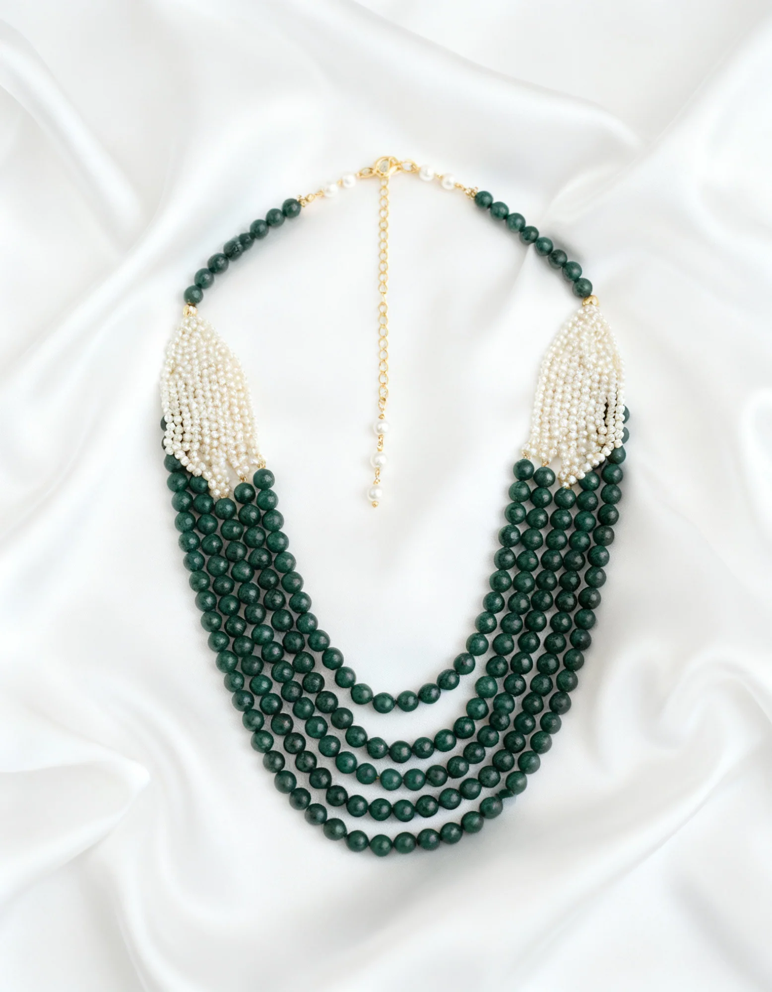 Luxury Necklace - Dark Green Agate and Pearl - Image 4