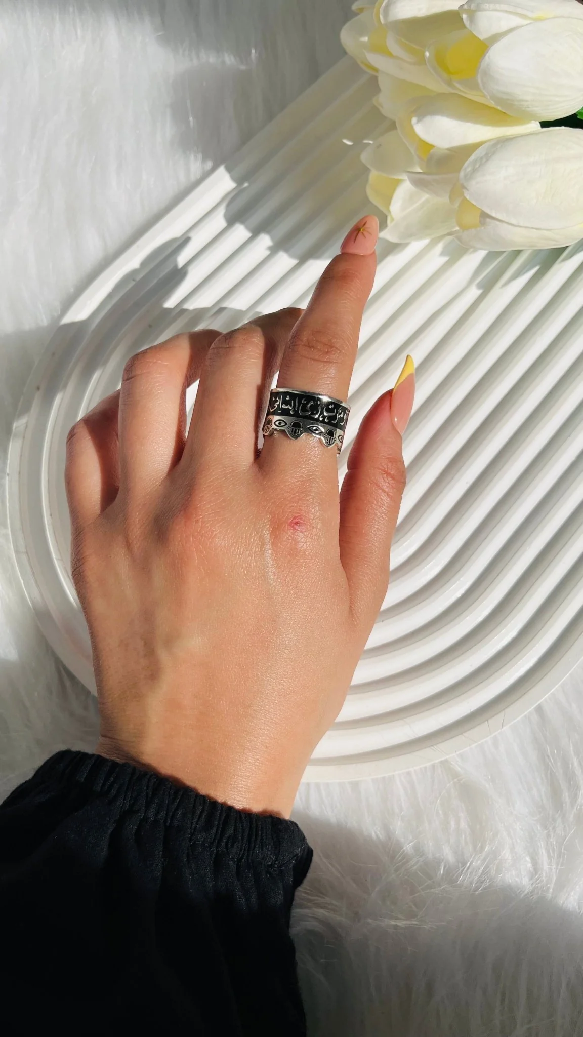 Om Kalthum Arabic Ring - Silver Plated - Image 3