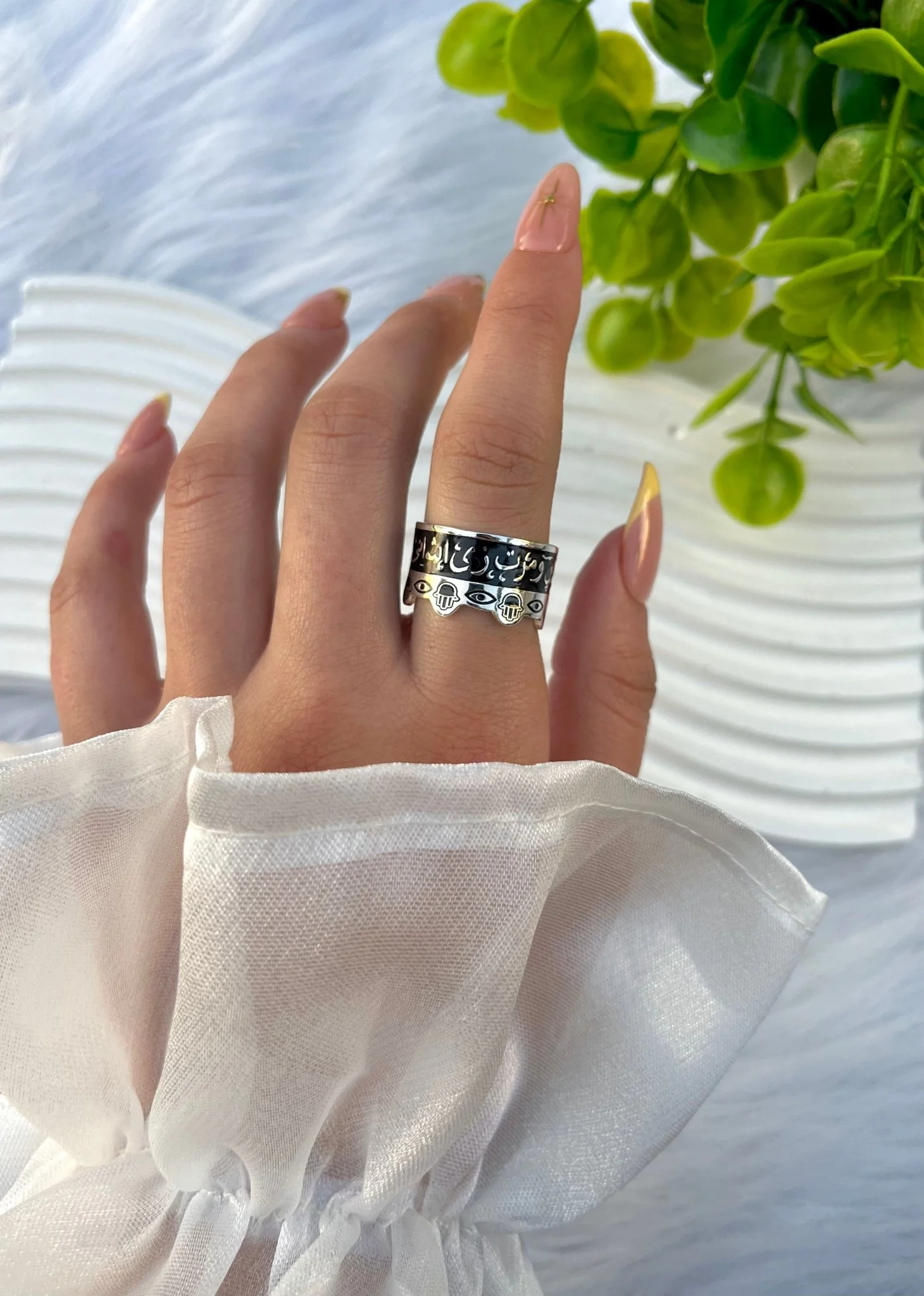 Om Kalthum Arabic Ring - Silver Plated - Image 4