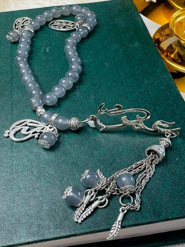 "Omar" Customized Rosary - Gray Agate Stones - Image 5