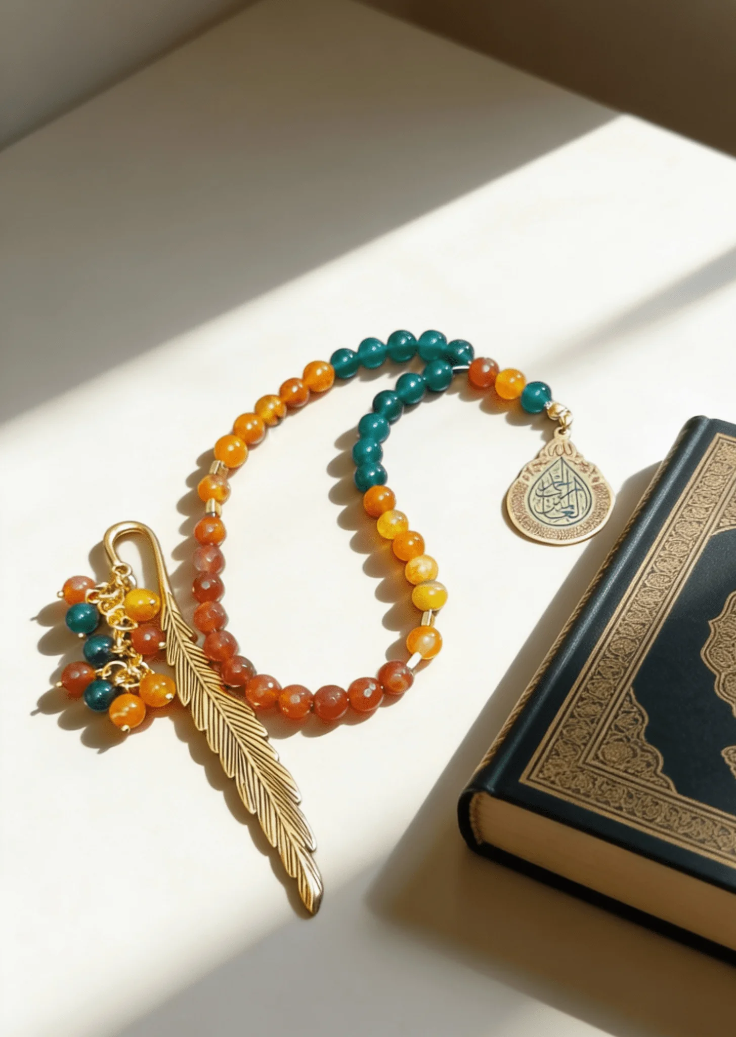 Orange & Oily Rosary with Book Separator - Agate Stones - Image 2