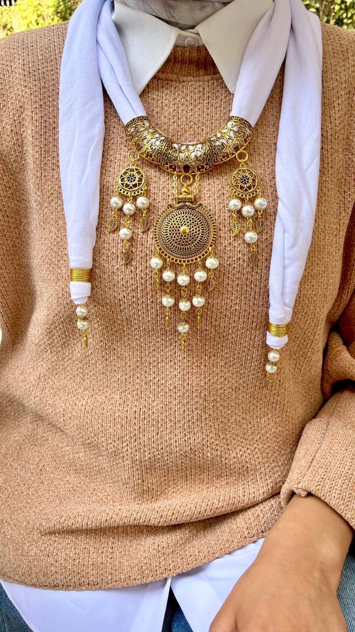 Pearl Glow Necklace Scarf - Cotton - Image 2