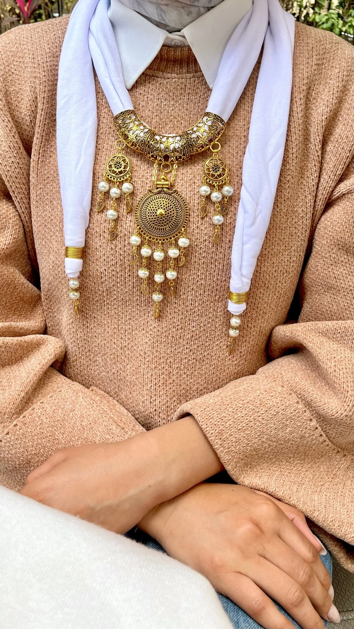 Pearl Glow Necklace Scarf - Cotton - Image 3