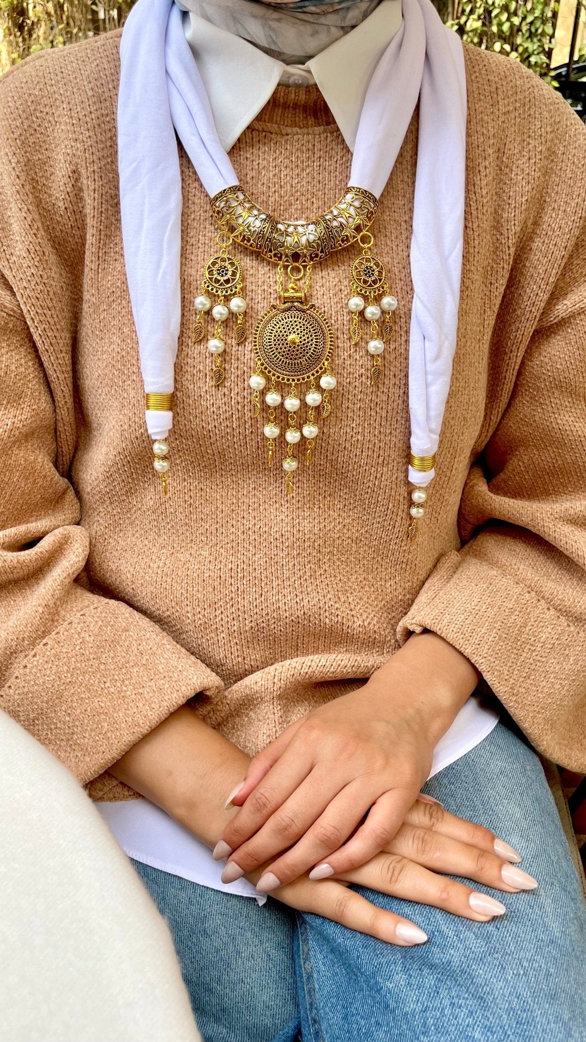 Pearl Glow Necklace Scarf - Cotton - Image 4