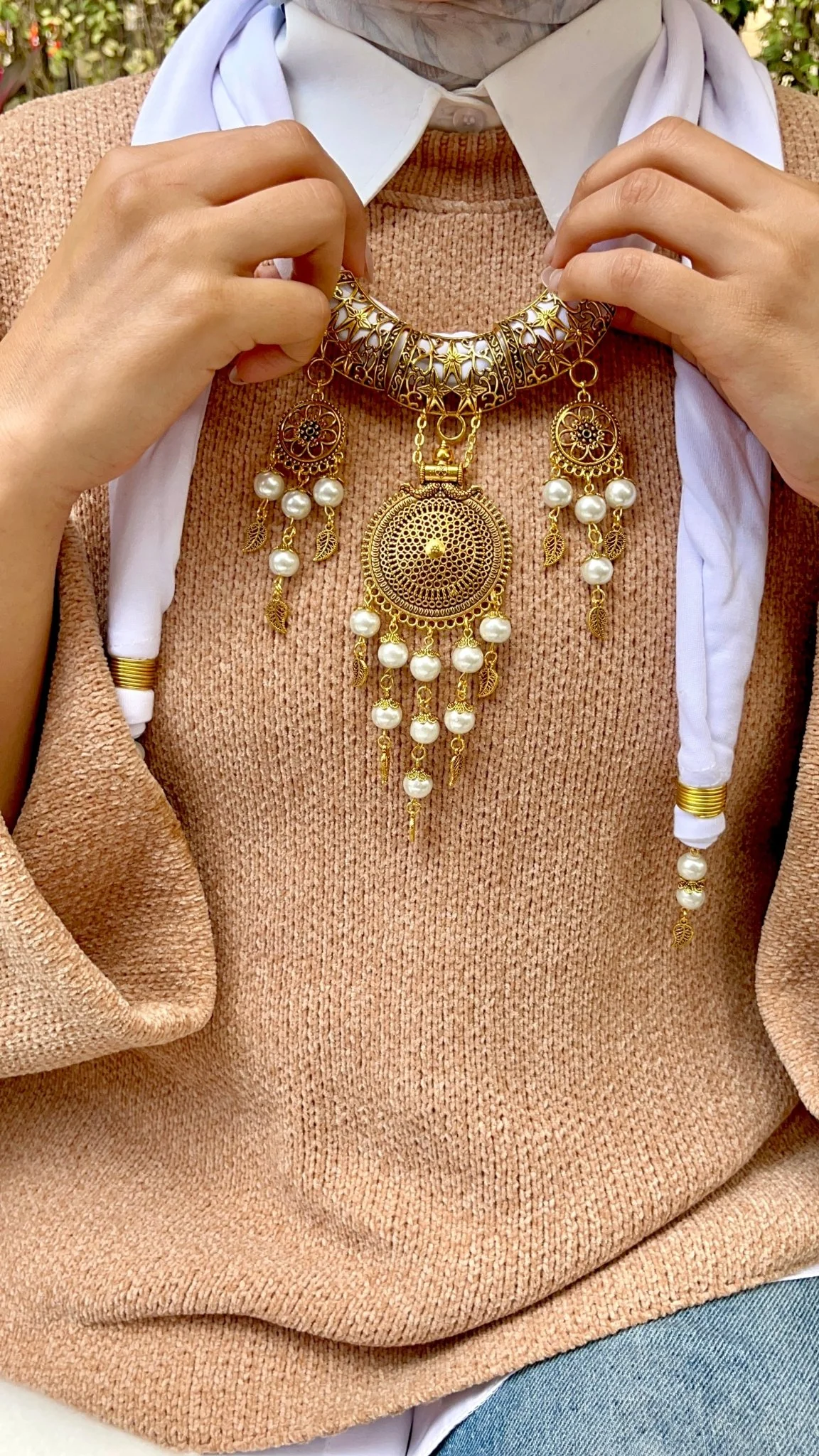 Pearl Glow Necklace Scarf - Cotton - Image 5