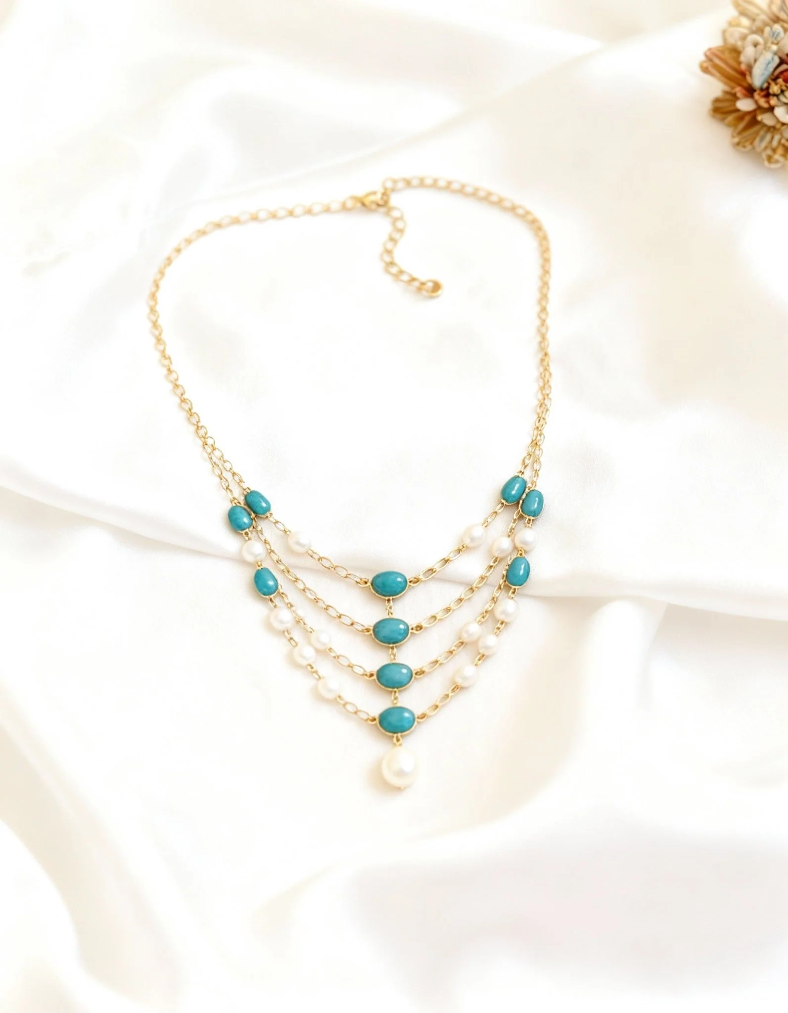 Pearl Necklace - Turquoise and Pearl - Image 3