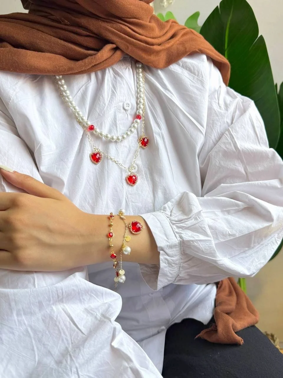 Red Heart Set - Pearl Stones