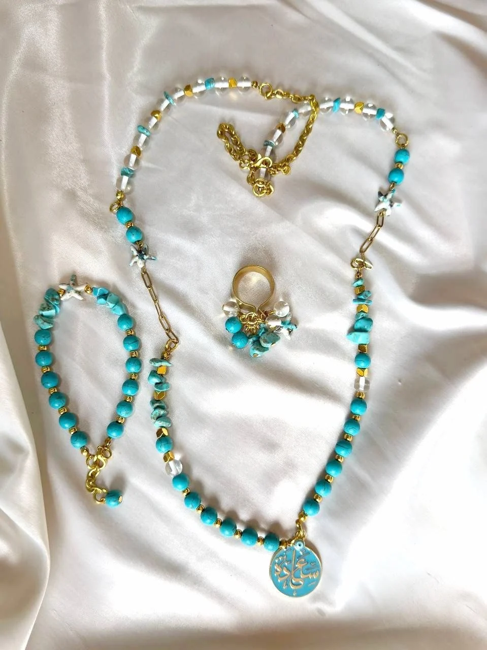 Reham Set - Turquoise And Acrylic Stones - Image 4
