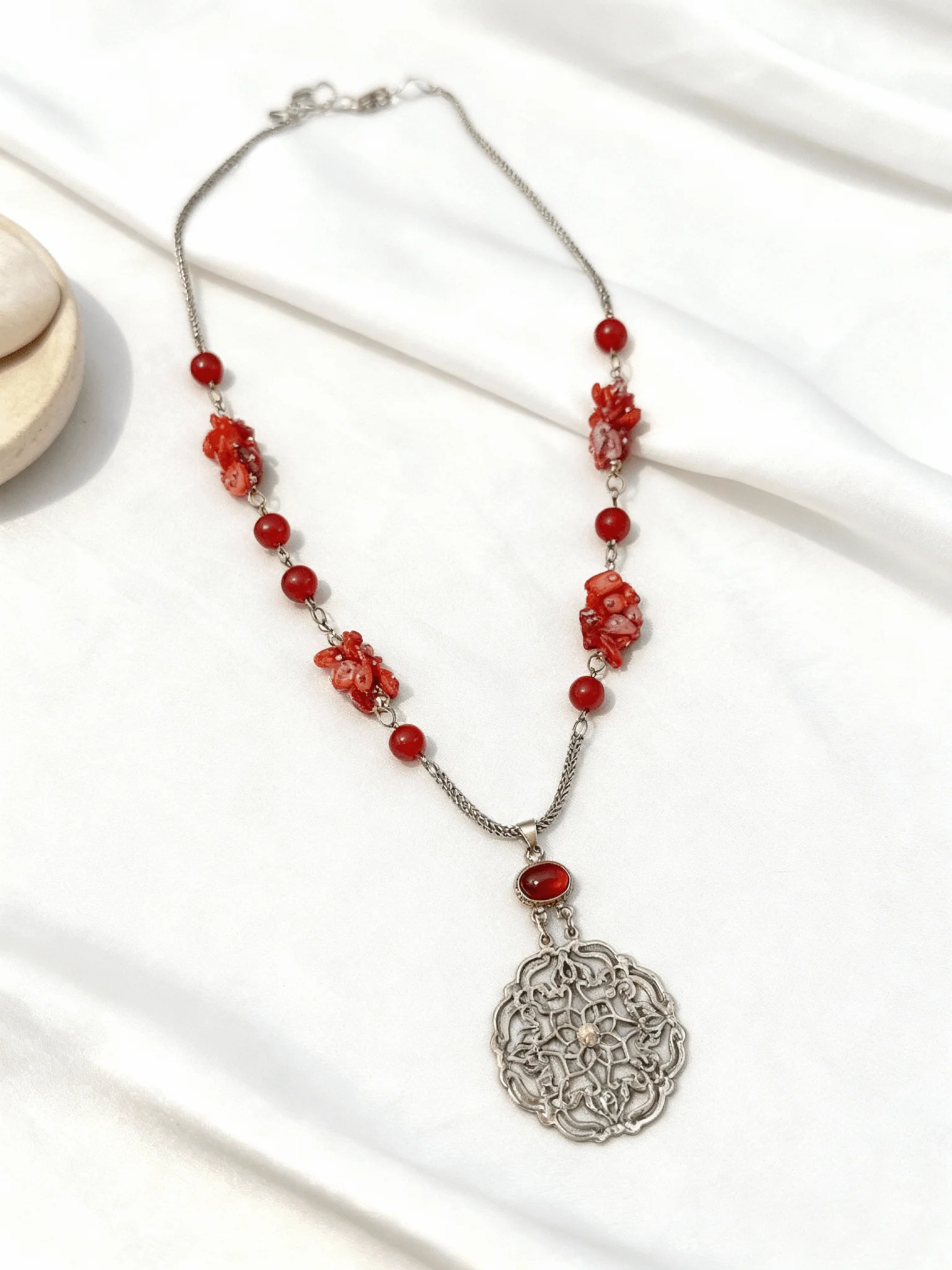 Ruby Petals - Silver Plated Necklace - Image 6