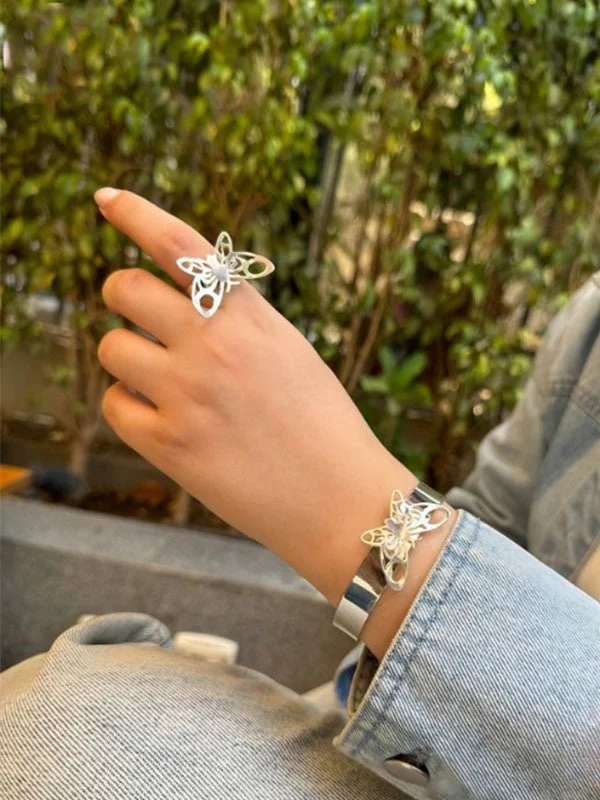 Simple Butterfly Set - Silver Plated - Image 2