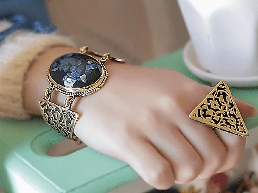 Traditional Arabian Set - Pure Copper with Navy Blue Agate - Image 3