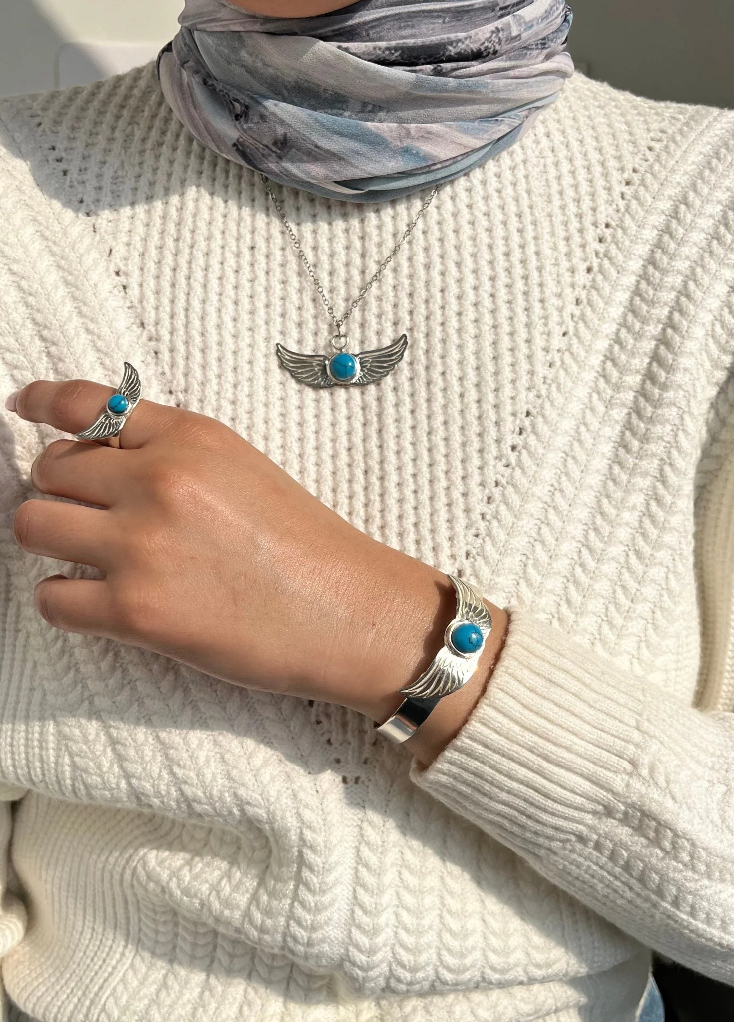Turquoise Wings Jewelry Set – Silver Plated - Image 3