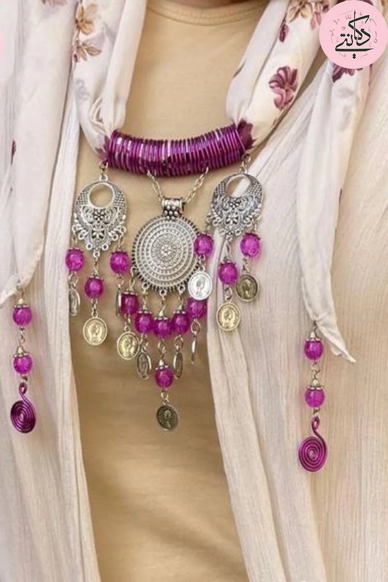 White and Purple Necklace Scarf - Image 2