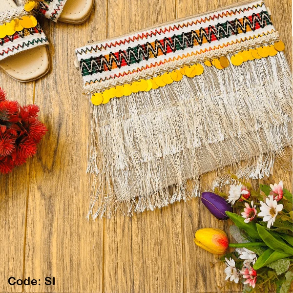 Zhraa Handmade Clutch And Slippers - Leather And Linen - Image 3